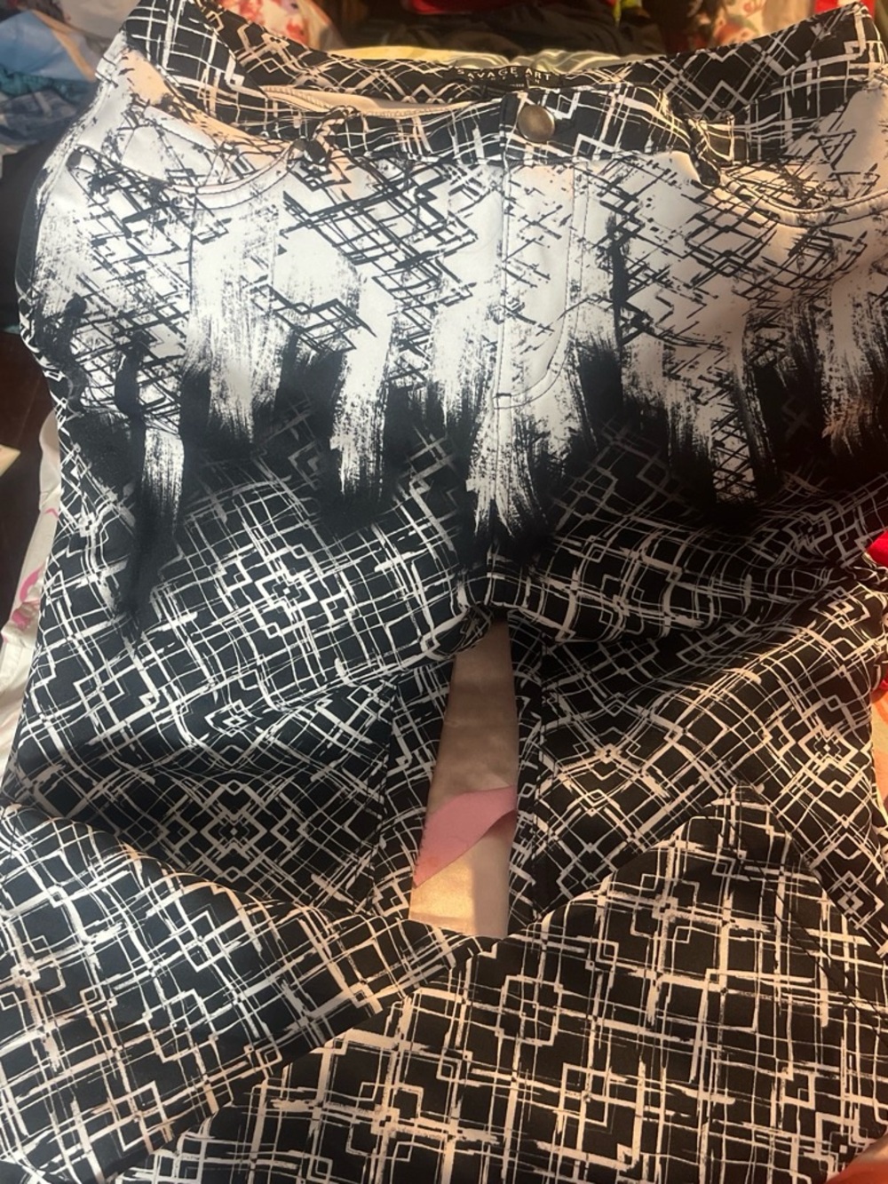 Savage Art Stretch Printed Pants in Black & White, Size L